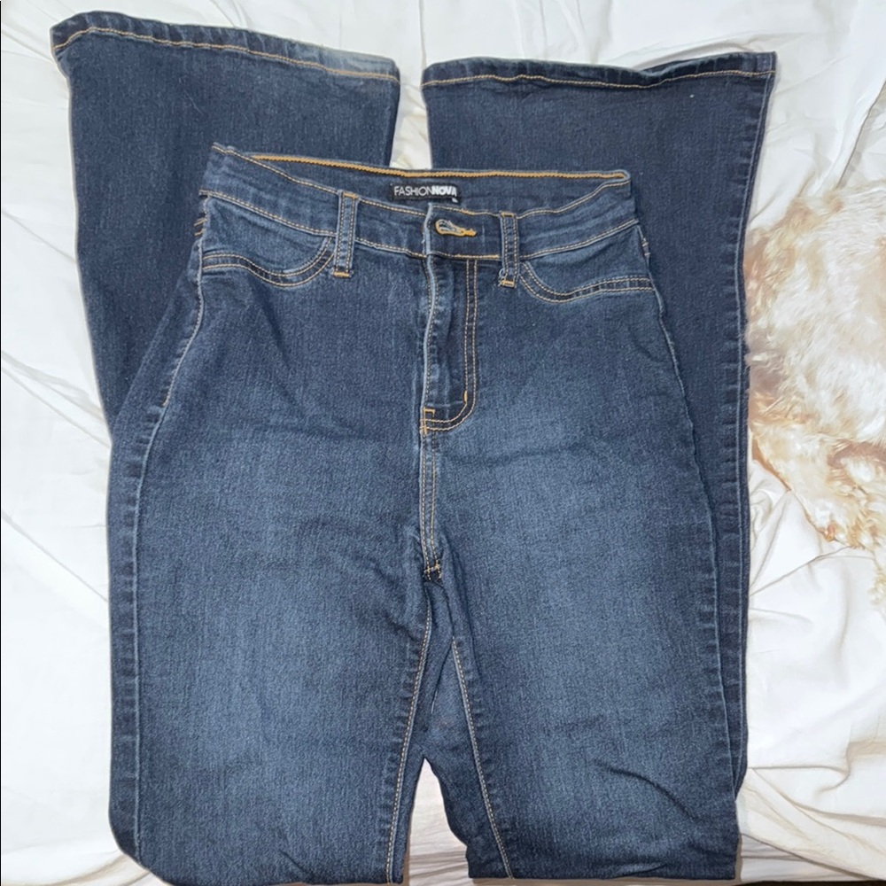 Fashion Nova Blue Flare Wide Leg Jeans